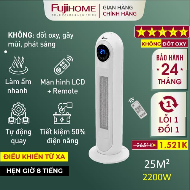 Máy sưởi gốm Nhập Khẩu CH-2300 điều khiển từ xa không khô da FUJIE, quạt sưởi ấm phòng tiết kiệm điện heater mini - Ảnh 9