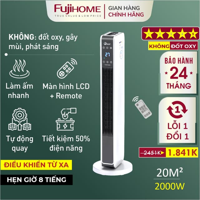 Máy sưởi ấm FUJIE CH-2200 Nhập Khẩu không khô da, quạt sưởi gốm tiết kiệm điện không đốt oxy mini - Ảnh 6