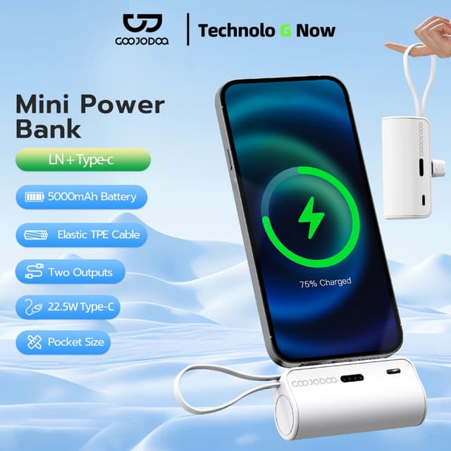 sạc dự phòng mini GOOJODOQ 2024 không dây di động có phích cắm Type-C và Light-ning - Ảnh 11