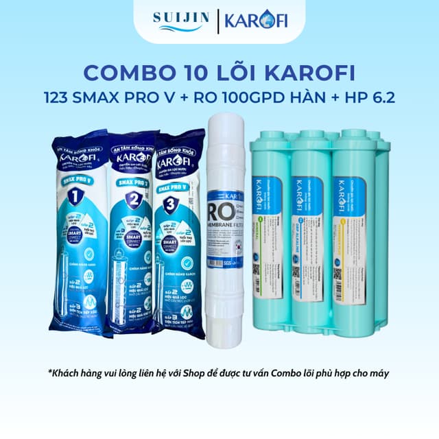 Combo 10 Lõi Lọc Nước Karofi Gồm 123 Smax Pro V, Màng RO 100GPD Hàn Và Bộ Hiệu Suất Cao Smax HP 6.2 Cho Model KAQ-X16 - Ảnh 12