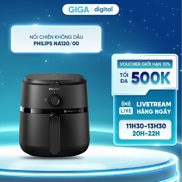 Nồi chiên không dầu Philips NA120/00 4.2 lít - NA130/00 6.2 lít - Công suất 1500W Công nghệ Rapid Air chiên nướng nhanh - Ảnh 5