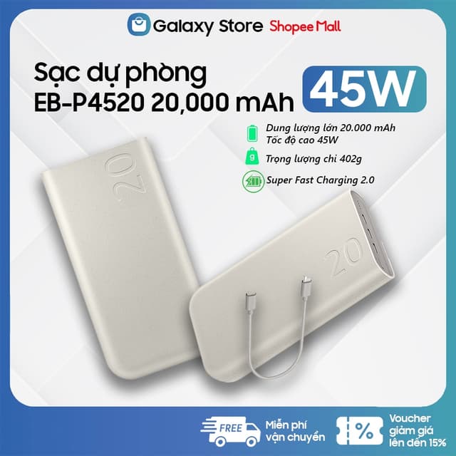 Pin sạc dự phòng 20000mAh Type C PD 45W Samsung EB-P4520 - Hàng chính hãng - GalaxyShopVN - Ảnh 9