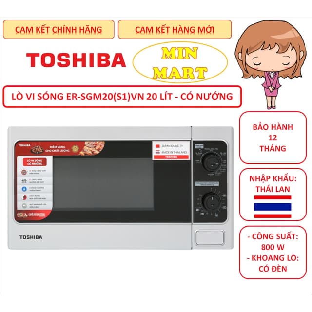 Lò vi sóng Toshiba ER-SGM20(S1)VN & ER-SM20(W1)VN 20 lít, vi sóng 800W, nhập khẩu Thái Lan, bảo hành 12 tháng - Ảnh 9