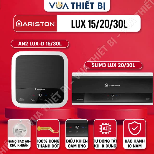 15L 20L 30L | ARISTON SLIM3 LUX AN2 LUX-D 15 20 30 Lít Ag+ - Bình nóng lạnh ngang gián tiếp andris2 sl3 sl2 2.5FE 2500W - Ảnh 2