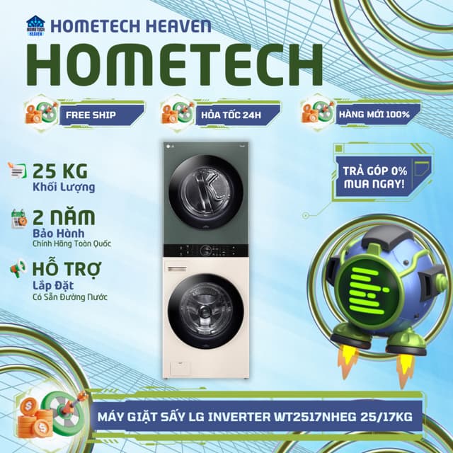 WT2517NHEG - Tháp giặt sấy LG Inverter giặt 25 kg - sấy 17 kg WT2517NHEG - Hàng Chính Hãng, Mới 100% - Ảnh 1
