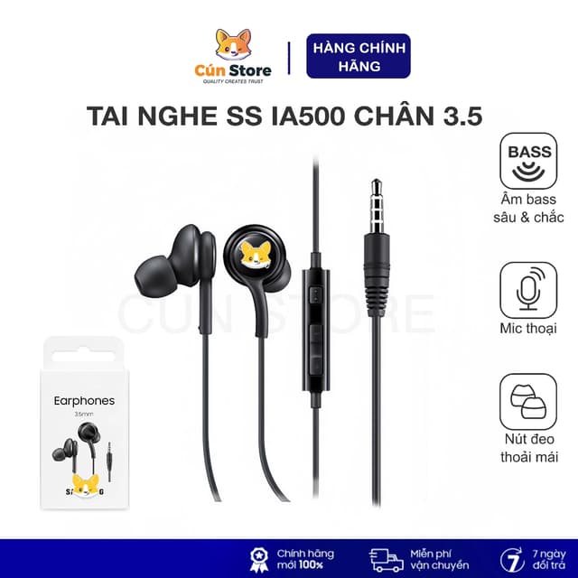 Tai nghe có dây Samsung IA500 zin chân 3.5mm cho Laptop âm bass cực ngon | Bảo hành 12 tháng - Ảnh 1