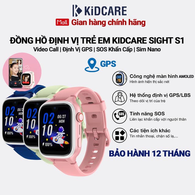 Đồng hồ định vị trẻ em Kidcare Sight S1 gọi video call | Định vị GPS | Bảo vệ SOS| Quan sát từ xa - Ảnh 2
