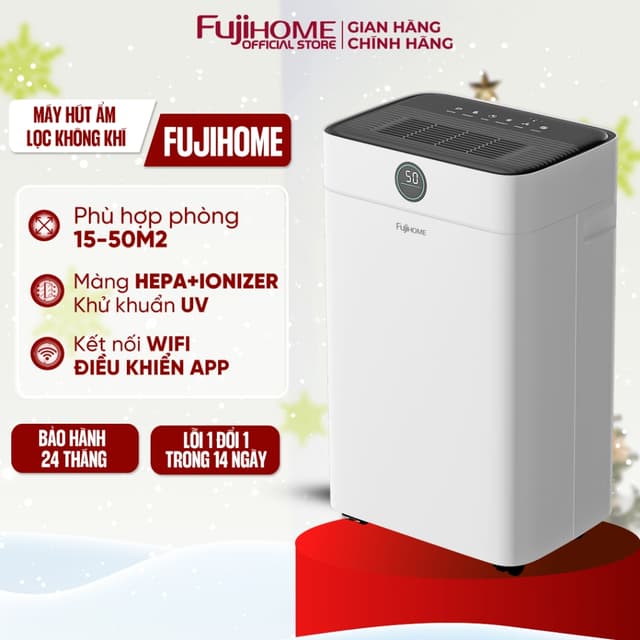 Máy hút ẩm lọc không khí 35m2 Fujihome DH18W-HEPA, kết nối Wifi điều khiển qua APP Lọc HEPA Ionizer, khử khuẩn UV - Ảnh 2