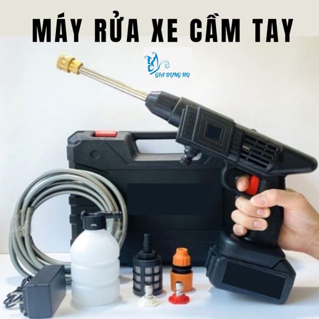 Máy rửa xe CẦM TAY CHẠY PIN SẠC cực khỏe. máy tưới cây, hút nước cao cấp .Hàng lõi đồng cty chuẩn - Ảnh 2