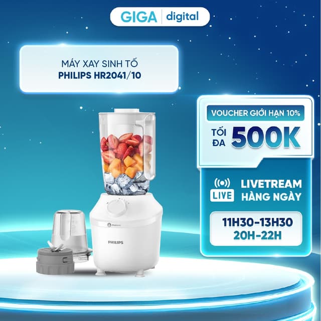 Máy xay sinh tố đa năng Philips HR2041/10 - Công suất 450W - 2 cối - Ảnh 1