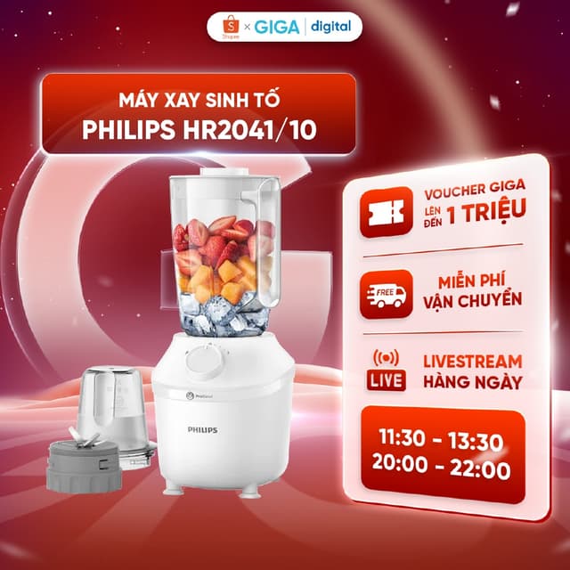 Máy xay sinh tố đa năng Philips 3 cối HR2041/30 - 2 cối HR2041/10 - Công suất 450W - BH 24 tháng - Ảnh 2
