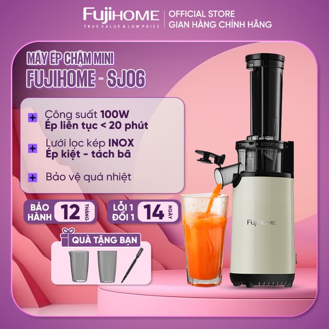 Máy ép chậm mini FUJIHOME SJ06, Máy ép trái cây rau củ 400ml công suất 100W lưới lọc 2 lớp Inox, bảo vệ quá nhiệt - Ảnh 11
