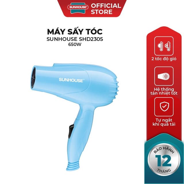 Máy Sấy Tóc SUNHOUSE SHD2305, Công Suất 650W, 2 Tốc Độ Gió, 2 Mức Nhiệt, Hệ Thống Tản Nhiệt Tốt - Ảnh 8