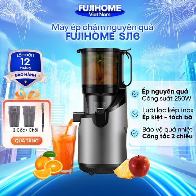 Máy ép chậm nguyên quả FUJIHOME SJ16 Nhập Khẩu, ép rau củ quả kiệt nước công suất 250W, dung tích cối 750ml ép liên tục - Ảnh 2