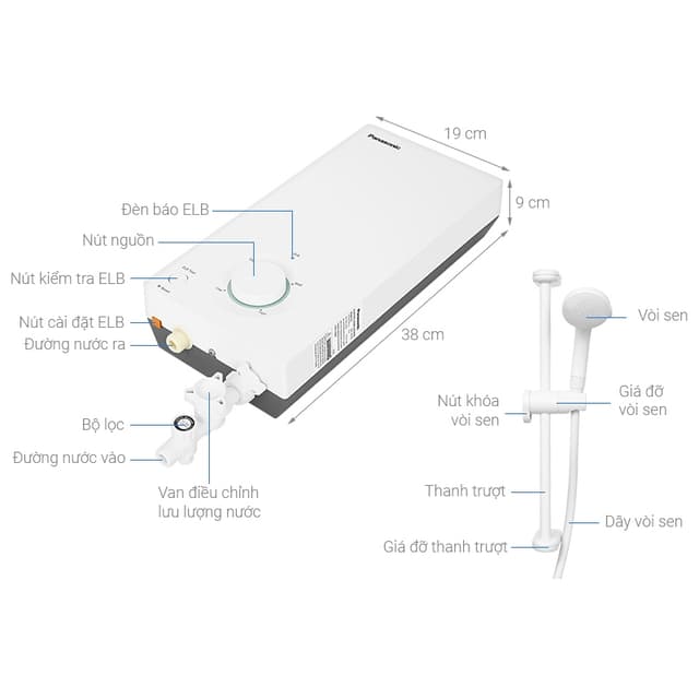 Máy nước nóng trực tiếp 4500W Panasonic DH-4VS1VW (không bơm trợ lực) - Ảnh 7