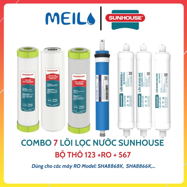 Combo 7 Lõi Lọc Nước SUNHOUSE Dạng Cắm Nhanh Gồm Bộ Thô 123, Ro, Nano Far Alkaline Máy Có Model SHA8866K,SHA8878K, SH... - Ảnh 9