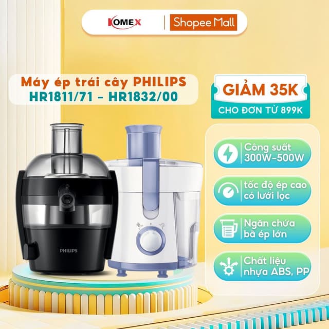 Máy ép trái cây Philips HR1832/00 và HR1811/71, Công suất 500W, Ép trái cây nhanh chóng, 1 tốc độ ép, Bảo hành 2 năm - Ảnh 4