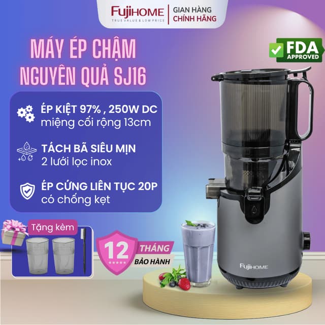 Máy ép chậm nguyên trái Nhập Khẩu FUJIHOME SJ16, Máy ép trái cây nguyên quả chính hãng dung tích lớn - Ảnh 7