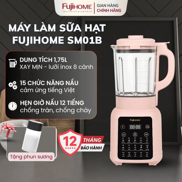 Máy nấu sữa hạt đa chức năng FUJIHOME SM01B có cảm ứng tiếng Việt - Ảnh 8