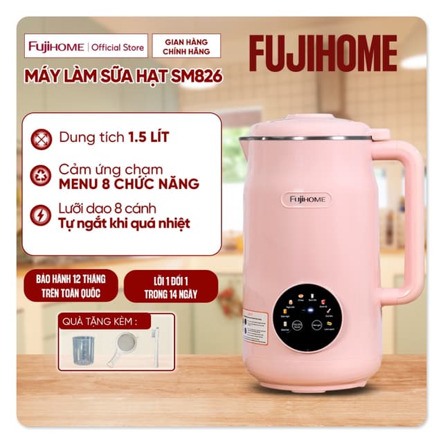 Máy làm sữa hạt 8 chức năng dung tích 1.5 Lít FUJIHOME SM826, Máy xay sinh tố, nấu cháo, đun sôi, giữ ấm đa năng - Ảnh 6
