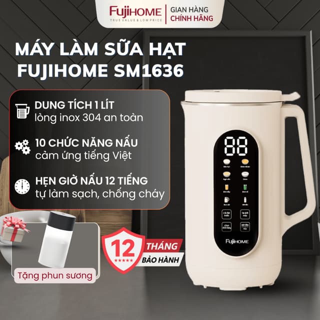 Máy làm sữa hạt mini thông minh FUJIHOME SM1636, Máy nấu sữa hạt đa năng 10 chức năng - Ảnh 10