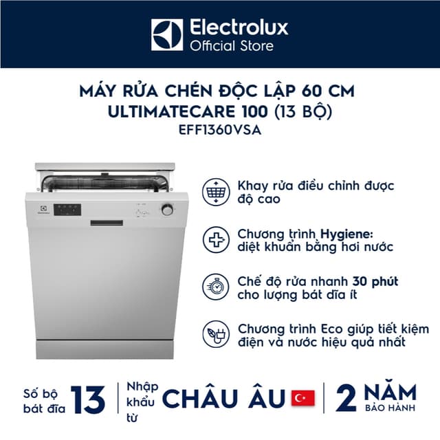 Free giao lắp - Máy rửa chén độc lập Electrolux 60 cm UltimateCare 100 cho 13 bộ chén đĩa EFF1360VSA - Ảnh 5