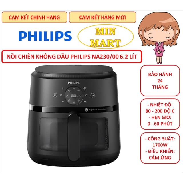 Nồi chiên không dầu Philips NA230/00 & NA130/00 6.2 lít, công suất 1700W, chính hãng, bảo hành 24 tháng - Ảnh 12