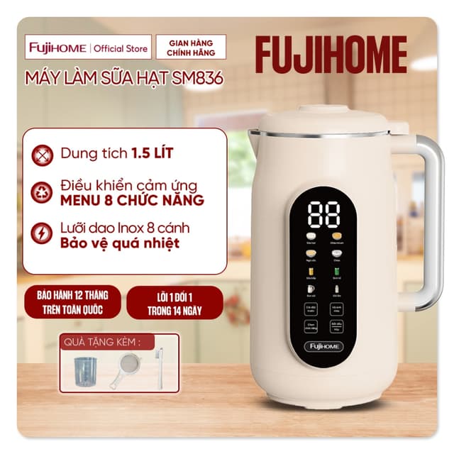 Máy làm sữa hạt 8 chức năng dung tích 1 LÍT FUJIHOME SM836, Máy xay nấu đa năng, máy xay sinh tố, nấu cháo, đun nước - Ảnh 11
