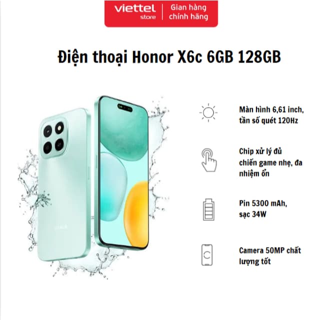 Điện Thoại Di Động Honor X6c 6GB + 128GB Chính hãng | Pin 5300mAh | Camera 50MP| NFC | Kháng nước IP64 - Ảnh 12