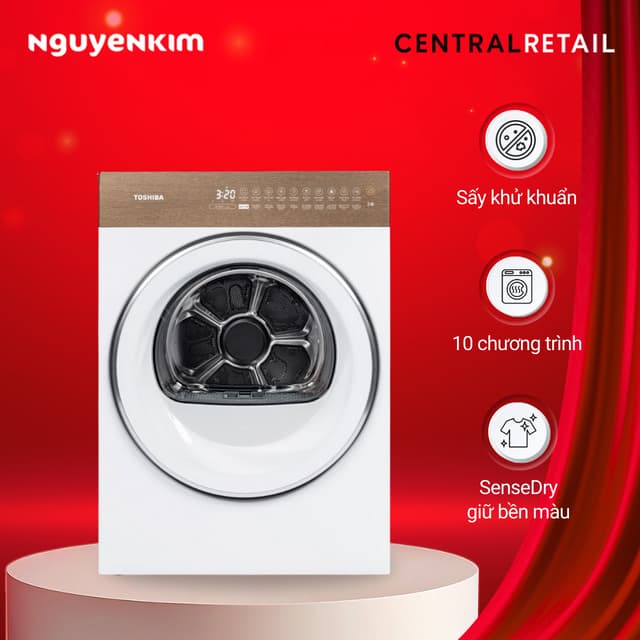 [Mới 2025] Máy sấy quần áo bơm nhiệt Toshiba Inverter 8 kg TD-T37BS90HWV(WT) - Ảnh 9