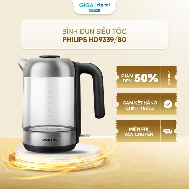 Ấm siêu tốc/ Bình đun siêu tốc Philips HD9339/80 - Công suất: 1850-2200W - Bình đun bằng thủy tinh - nhẹ, 1,7 lít - Ảnh 11