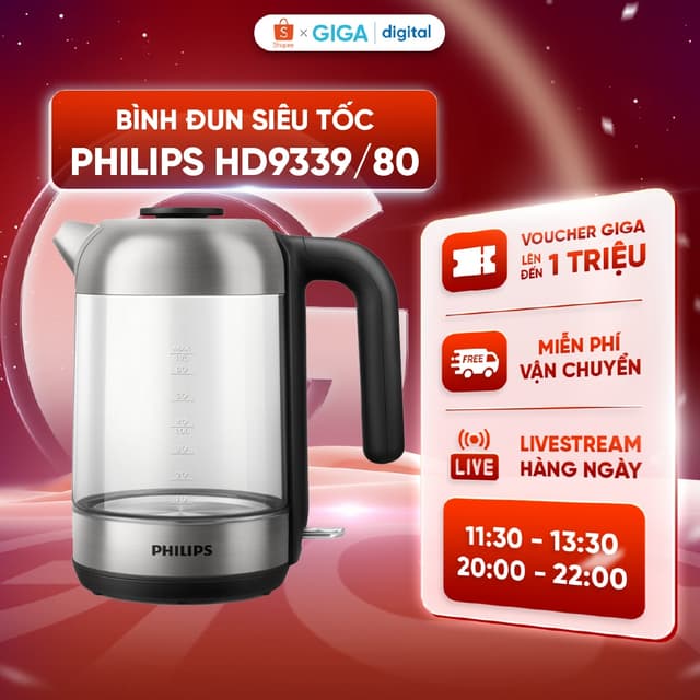 Ấm siêu tốc/ Bình đun siêu tốc Philips HD9339/80 - Công suất: 1850-2200W - Bình đun bằng thủy tinh - nhẹ, 1,7 lít - Ảnh 6