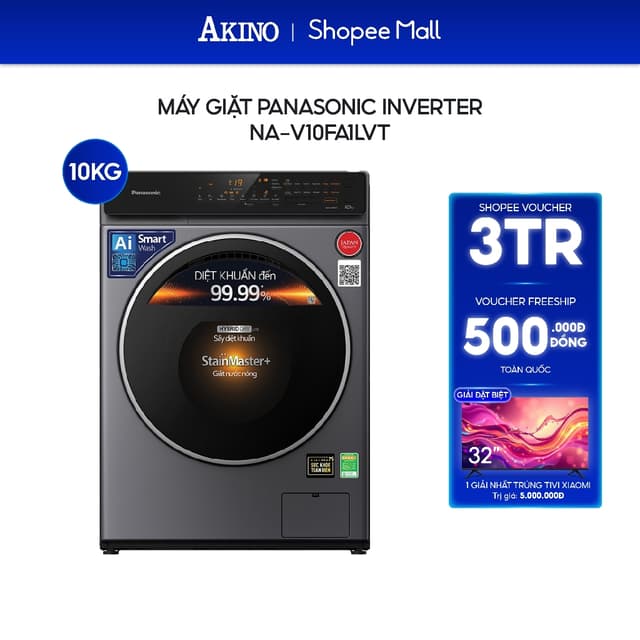 Máy giặt Lồng Ngang Panasonic Inverter 10 kg NA-V10FA1LVT - Hàng Chính Hãng - Ảnh 3