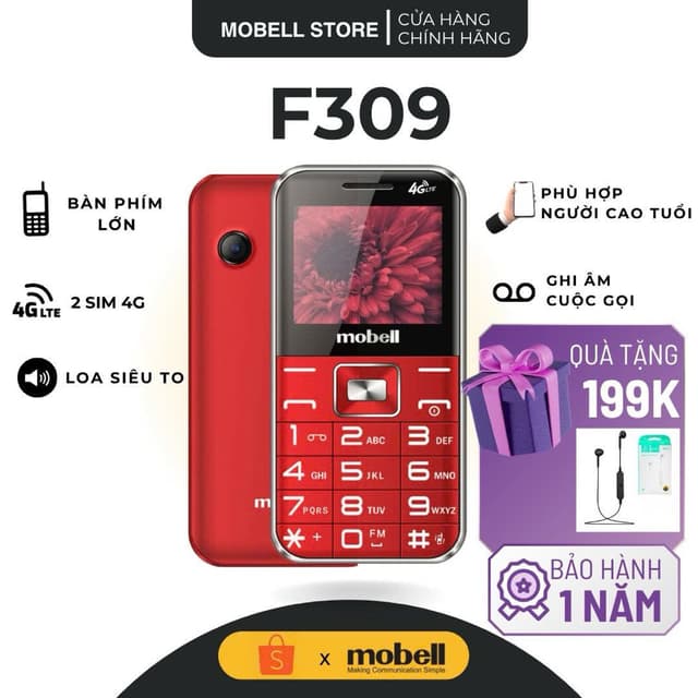 Điện Thoại 4G Mobell F309 Chính Hãng – 2 SIM, Pin Trâu, Loa To, Bàn Phím Lớn Dễ Dùng Cho Người Già - Ảnh 12