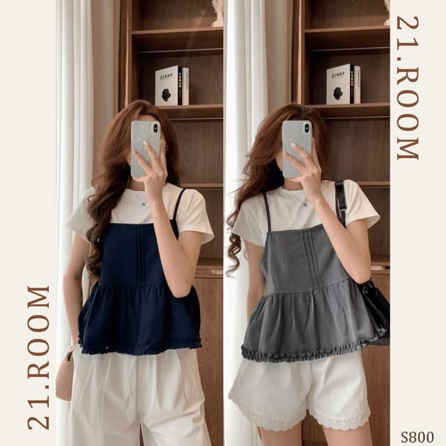 Set Áo 2 Dây Xếp Ly Kèm Áo Thun 21.ROOM S800 Bigsize - Ảnh 11