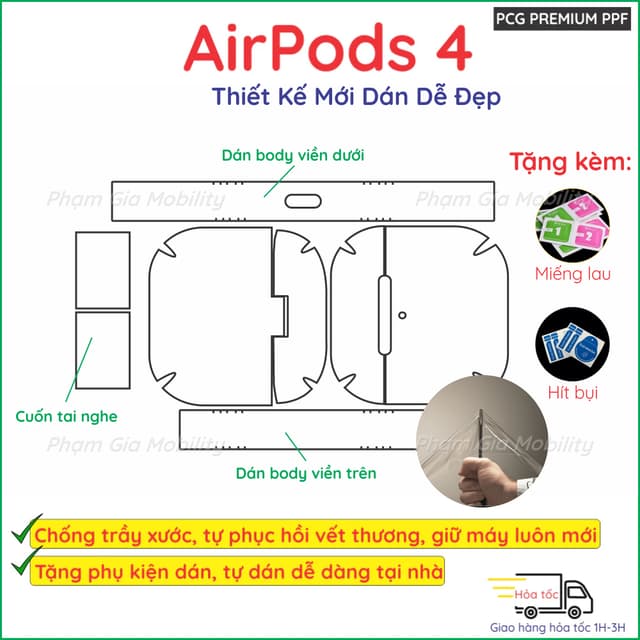 Dán PPF Airpods 4 (chống ồn chủ động) loại trong suốt, nhám full body toàn máy, chuẩn xịn chống trầy xước - Ảnh 12