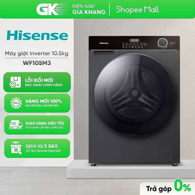 WF105M3 - Máy Giặt Hisense Inverter 10.5 Kg - Máy Giặt Cửa Trước [Toàn Quốc] - Ảnh 3