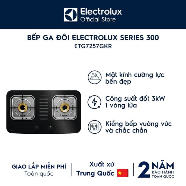 Free giao lắp - Bếp ga đôi Electrolux 70cm Series 300 với 2 vùng nấu 3.0kW/3.0kW ETG7257GKR - Ảnh 4
