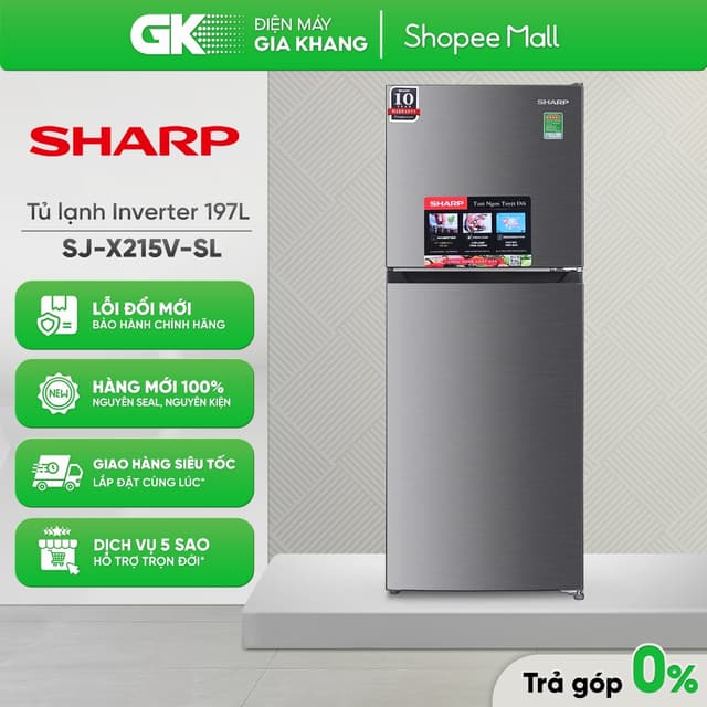 SJ-X215V-SL - Tủ Lạnh Sharp Inverter 197 Lít SJ-X215V-SL [Toàn Quốc] - Ảnh 11