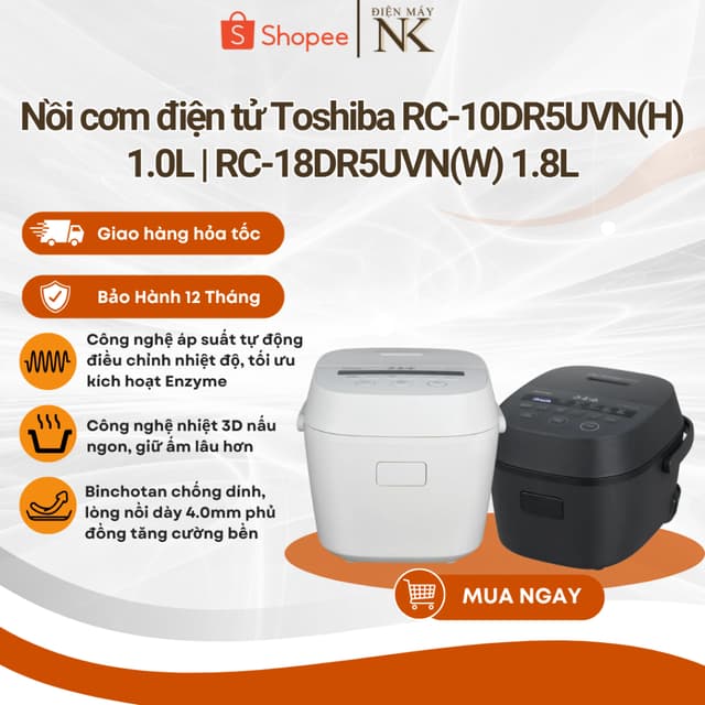 Nồi cơm điện tử Toshiba RC-10DR5UVN(H) Đen 1 Lít | RC-18DR5UVN(W) Trắng 1.8 Lít - Bảo Hành 12 Tháng - Ảnh 12