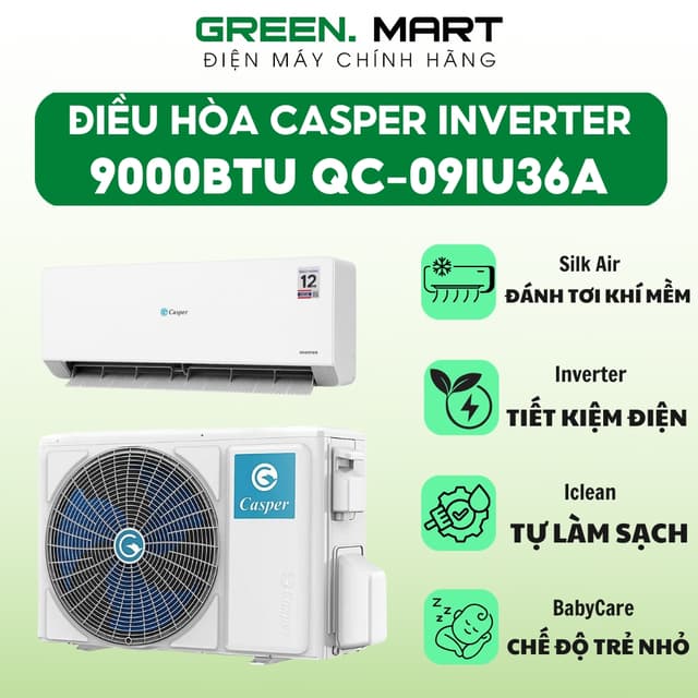 Điều hòa 1 chiều Casper Inverter 1 HP QC-09IU36A | Điều hòa Casper tiết kiệm điện công nghệ khí mềm - Ảnh 2