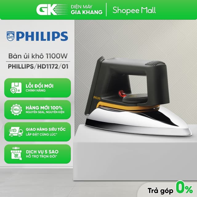 HD1172/01 - Bàn Ủi Khô Philips HD1172 (Công Suất 1100W) [CÓ XUẤT HĐ] [Toàn Quốc] - Ảnh 3