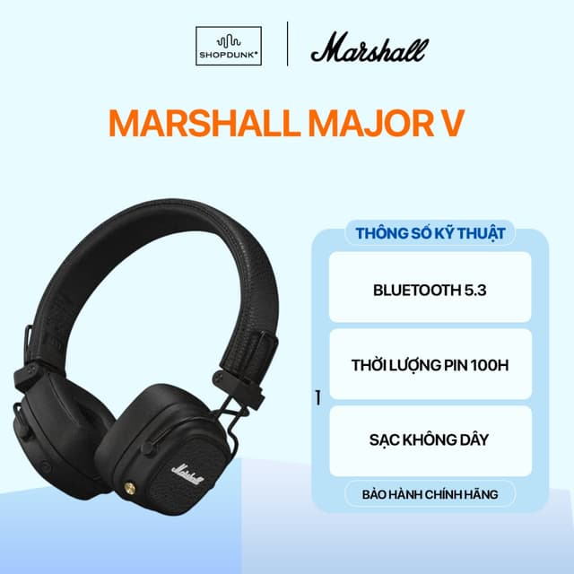 Tai Nghe Marshall Bluetooth MAJOR V Pin 100 Giờ Chính Hãng ASH - Ảnh 1