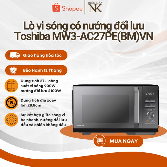 Lò vi sóng mặt gương có nướng đối lưu Toshiba MW3-AC27PE(BM)VN 27 lít - Bảo Hành 12 Tháng - Ảnh 4