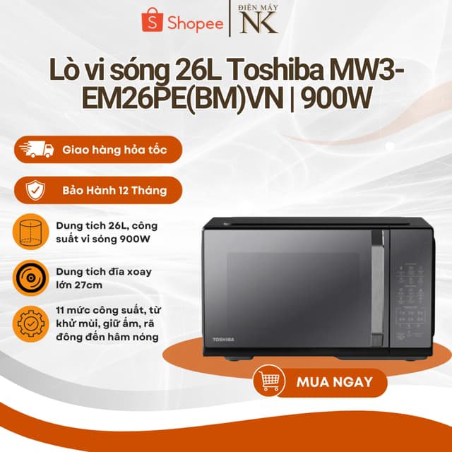 Lò vi sóng mặt gương Toshiba MW3-EM26PE(BM)VN 26 lít - Bảo Hành 12 Tháng - Ảnh 6