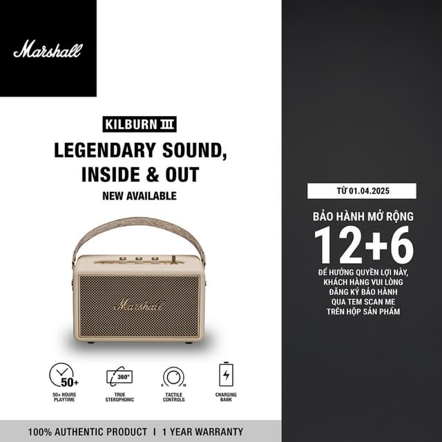 [NEW] Loa Marshall Bluetooth KILBURN III Portable - Pin lên đến 50 giờ - Hàng Chính Hãng ASH - Ảnh 2