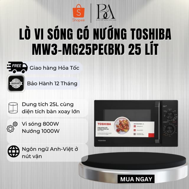 Lò vi sóng có nướng Toshiba MW3-MG25PE(BK) 25 lít - 9 Chế Độ Nấu - Công Suất 800W - Bảo Hành 12 Tháng - Ảnh 9