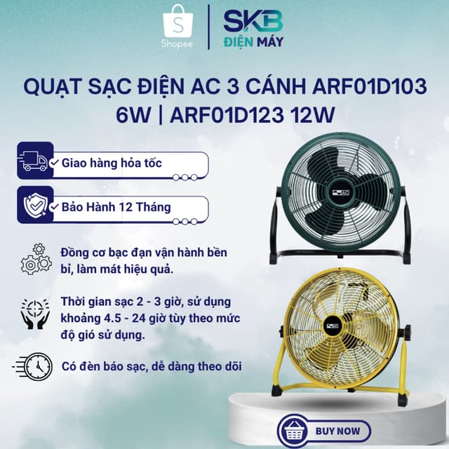 Quạt sạc điện AC 3 cánh ARF01D103 6W | ARF01D123 12W - Bảo hành 12 tháng - Ảnh 5