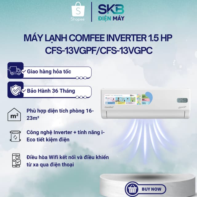 Máy lạnh Comfee Inverter 1.5 HP CFS-13VGPF/CFS-13VGPC - Bảo Hành 36 Tháng - Ảnh 2