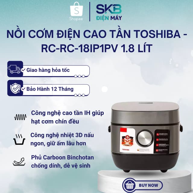 Nồi Cơm Điện Cao Tần Toshiba - RC-10IP1PV 1 Lít / RC-18IP1PV 1.8 Lít - Làm Được Cơm Cháy - Bảo Hành 12 Tháng - Ảnh 9